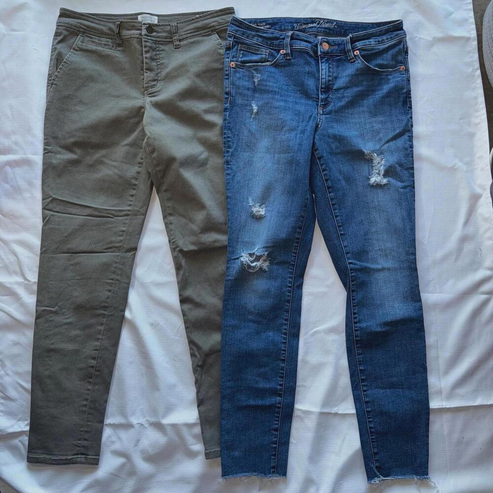 Women's 8 Pants Bundle Olive‎ Green Chino Medium Wash Distressed Jean Casual